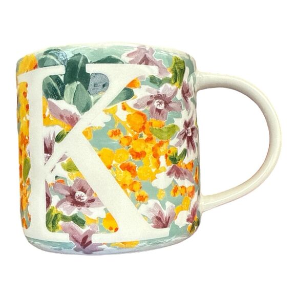 by ANTHROPOLOGIE Monogram " K “ Initial Floral Coffee Cup / Mug - Picture 1 of 5